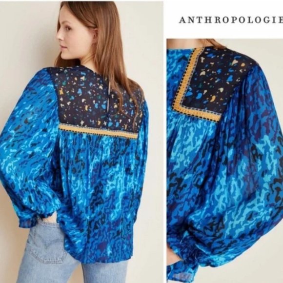 Anthropologie Blank London Miranda Peasant Blouse Top Blue Size XS - Picture 2 of 9